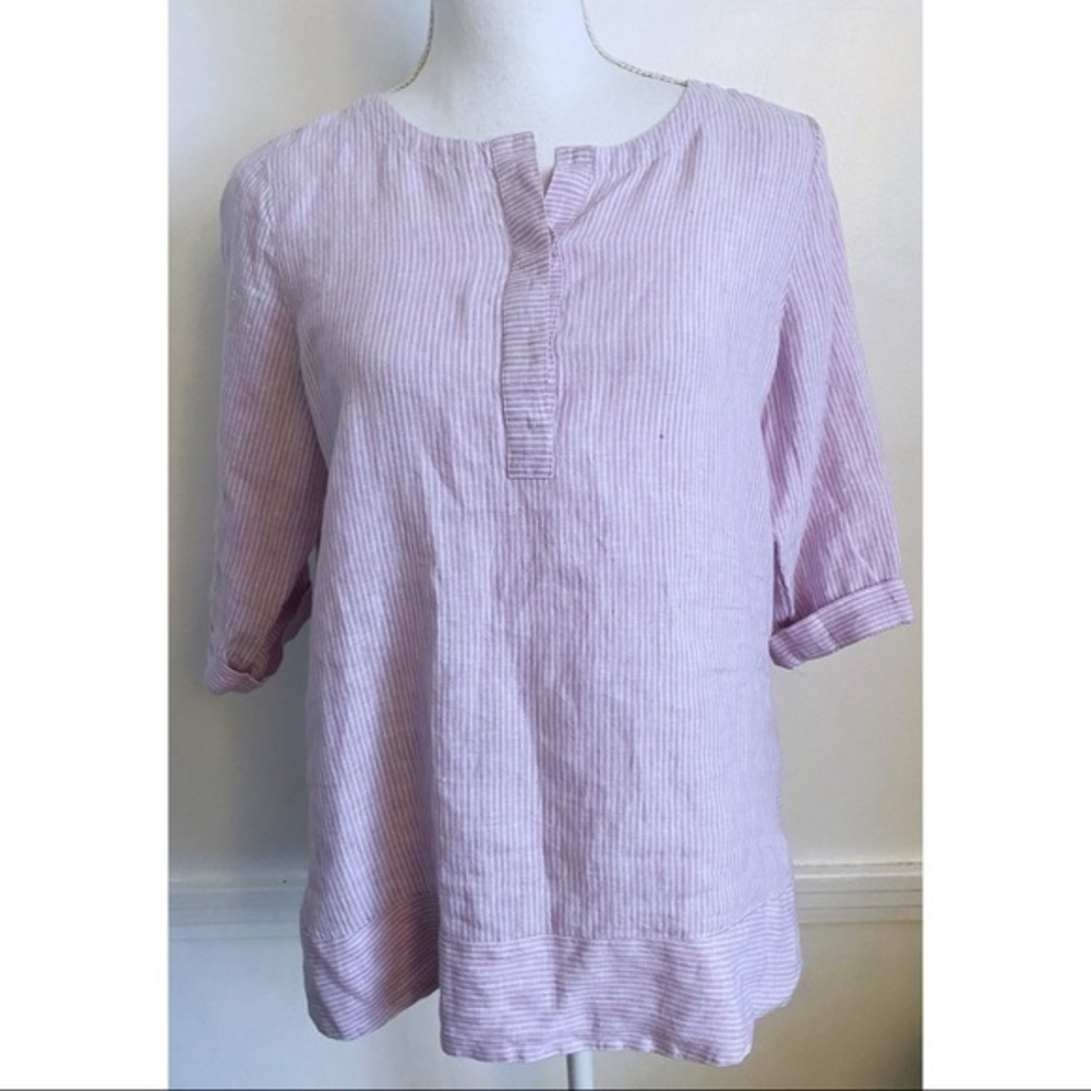 J. Jill • Light Purple White Striped Linen Blouse